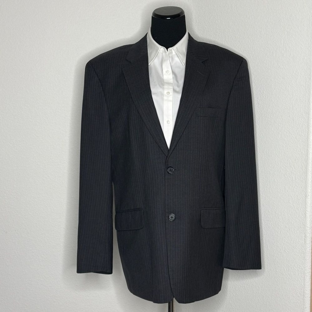 Tasso Elba Sport Coat Blazer 40R‎ Charcoal Gray Wool Pin Stripe - Picture 3 of 14